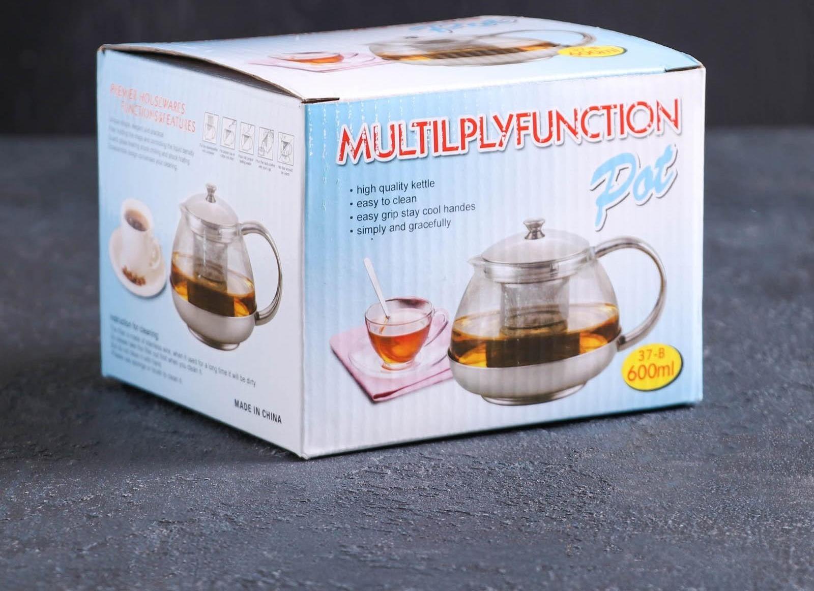 Чайник стеклянный заварочный «Металлик», 600 мл, с металлическим ситом