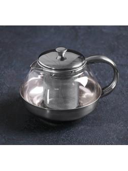 Чайник стеклянный заварочный «Металлик», 600 мл, с металлическим ситом
