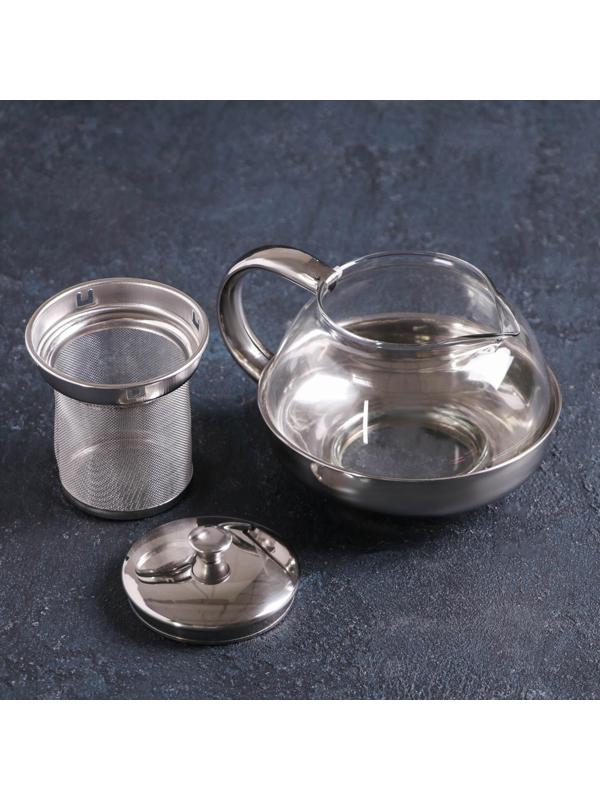 Чайник стеклянный заварочный «Металлик», 600 мл, с металлическим ситом