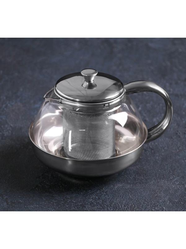 Чайник стеклянный заварочный «Металлик», 600 мл, с металлическим ситом