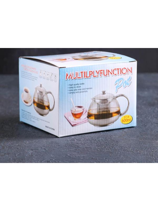 Чайник стеклянный заварочный «Металлик», 600 мл, с металлическим ситом