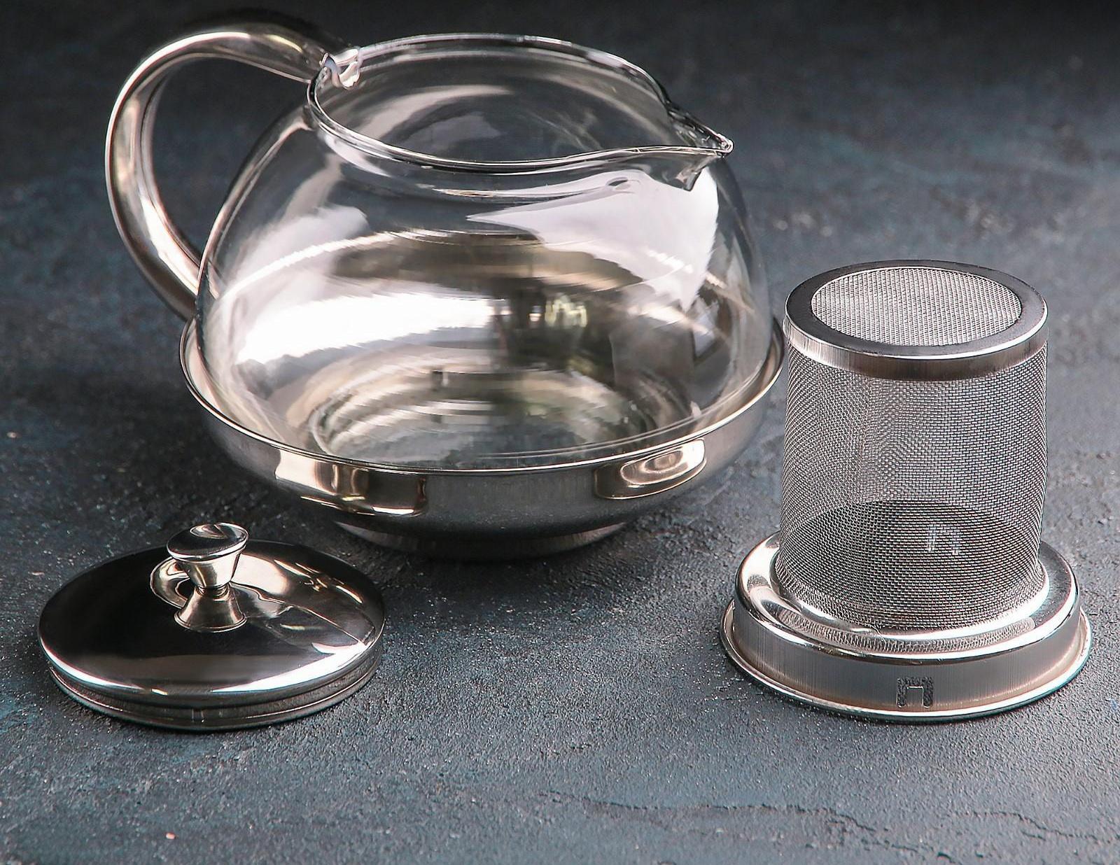 Чайник стеклянный заварочный «Металлик», 800 мл, с металлическим ситом