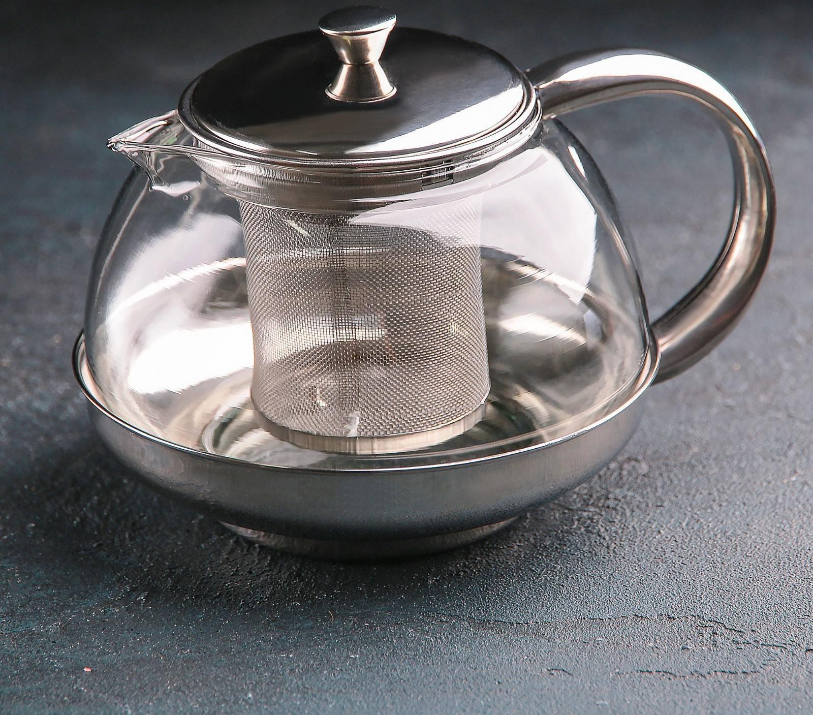 Чайник стеклянный заварочный «Металлик», 800 мл, с металлическим ситом