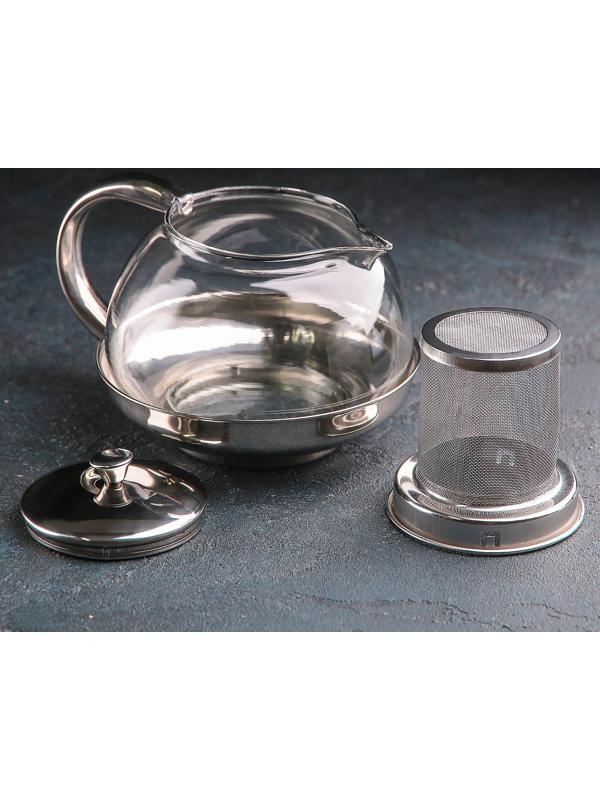 Чайник стеклянный заварочный «Металлик», 800 мл, с металлическим ситом