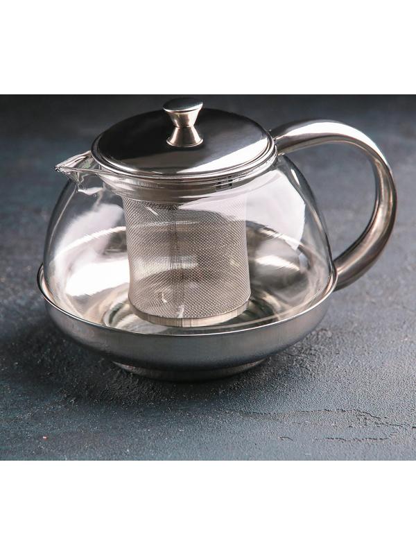 Чайник стеклянный заварочный «Металлик», 800 мл, с металлическим ситом
