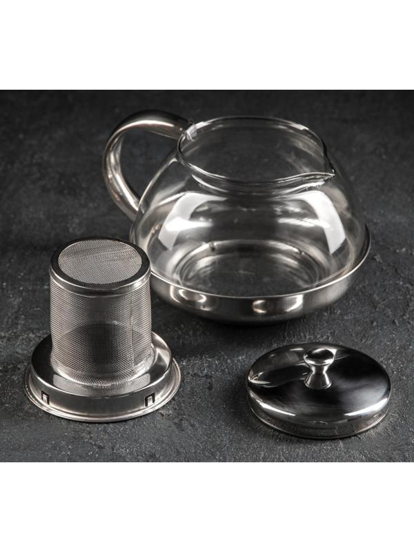 Чайник стеклянный заварочный «Металлик», 1 л, с металлическим ситом