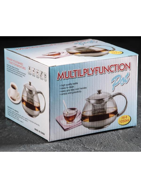 Чайник стеклянный заварочный «Металлик», 1 л, с металлическим ситом