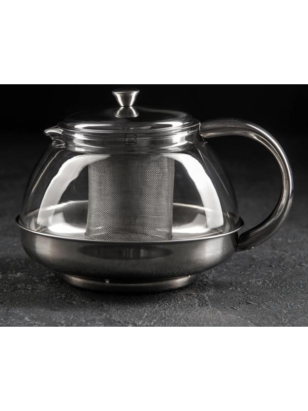 Чайник стеклянный заварочный «Металлик», 1 л, с металлическим ситом