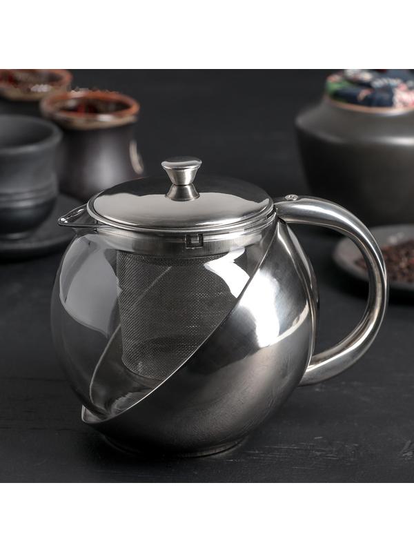Чайник стеклянный заварочный «Металлик», 750 мл, с металлическим ситом