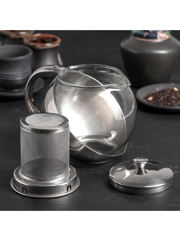 Чайник стеклянный заварочный «Металлик», 750 мл, с металлическим ситом