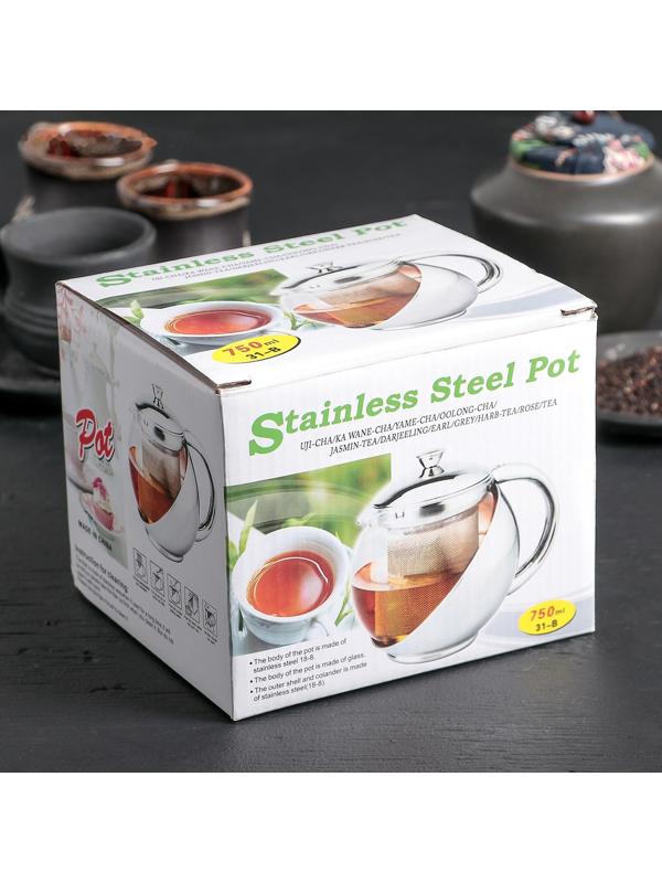 Чайник стеклянный заварочный «Металлик», 750 мл, с металлическим ситом