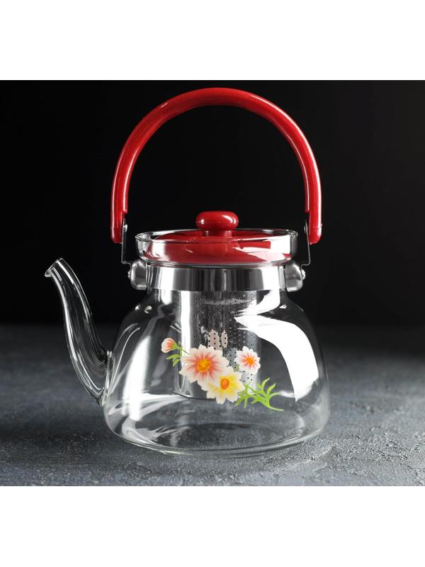 Чайник стеклянный заварочный «Цветочная фантазия», 1 л, металлическое сито