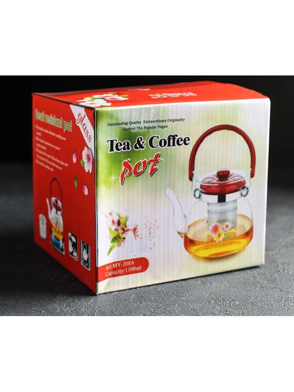 Чайник стеклянный заварочный «Цветочная фантазия», 1 л, металлическое сито