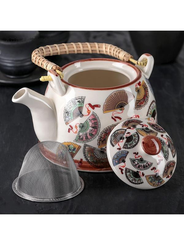Чайник керамический заварочный «Веера», 900 мл, 17×14×12 см, с металлическим ситом