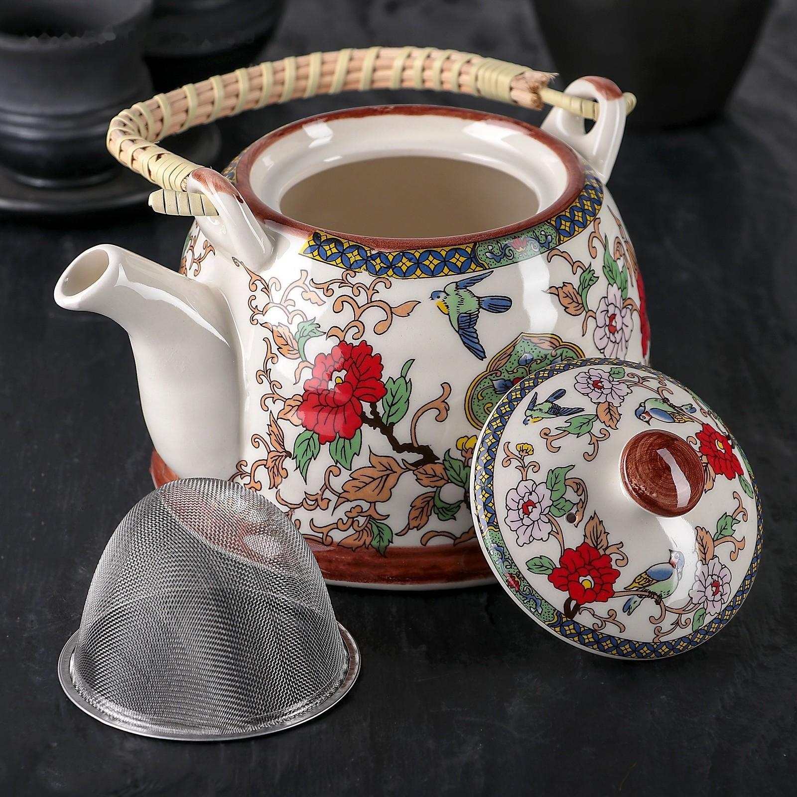 Чайник керамический заварочный «Цветы», 900 мл, 17×14×12 см, металлическое сито