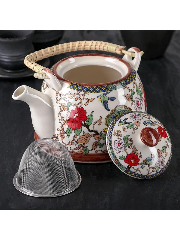 Чайник керамический заварочный «Цветы», 900 мл, 17×14×12 см, металлическое сито