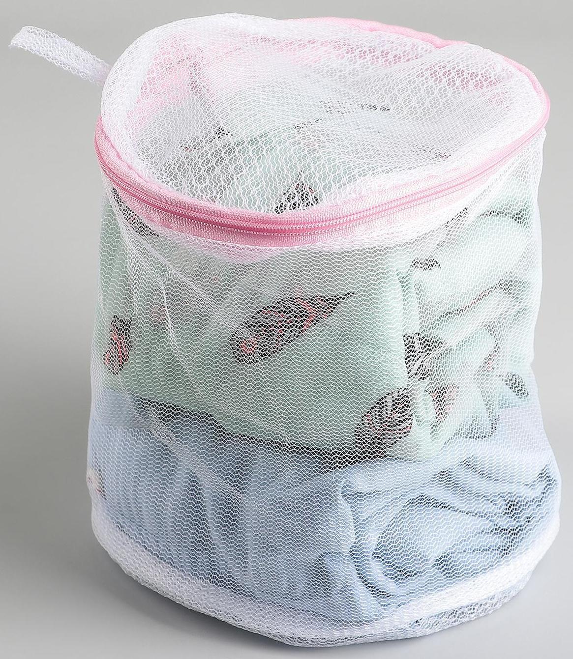 Мешок для стирки белья без диска Доляна, 15×15×13 см, однослойный, мелкая сетка, цвет белый