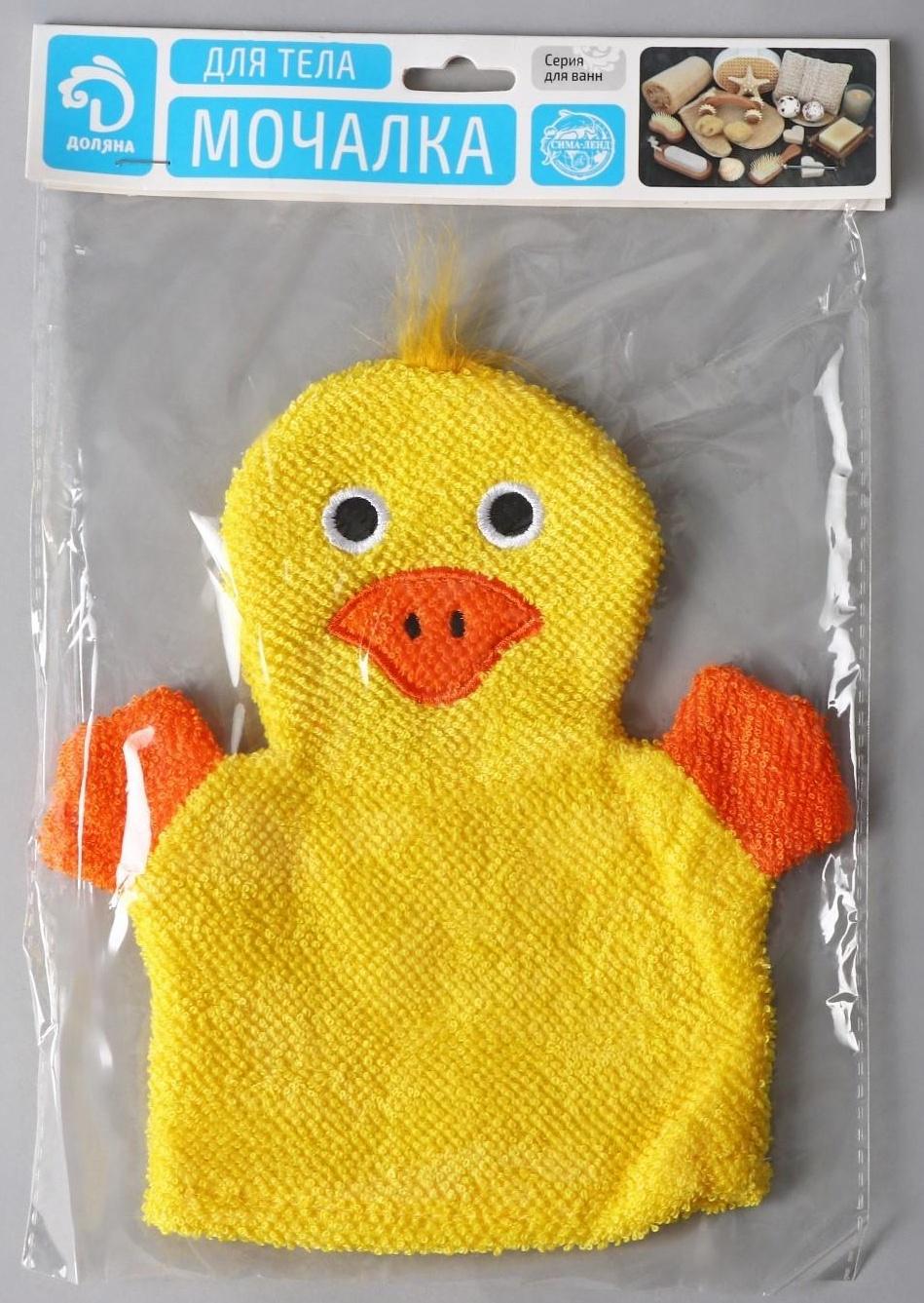 Мочалка-варежка детская для купания Доляна «Уточка», 21 см