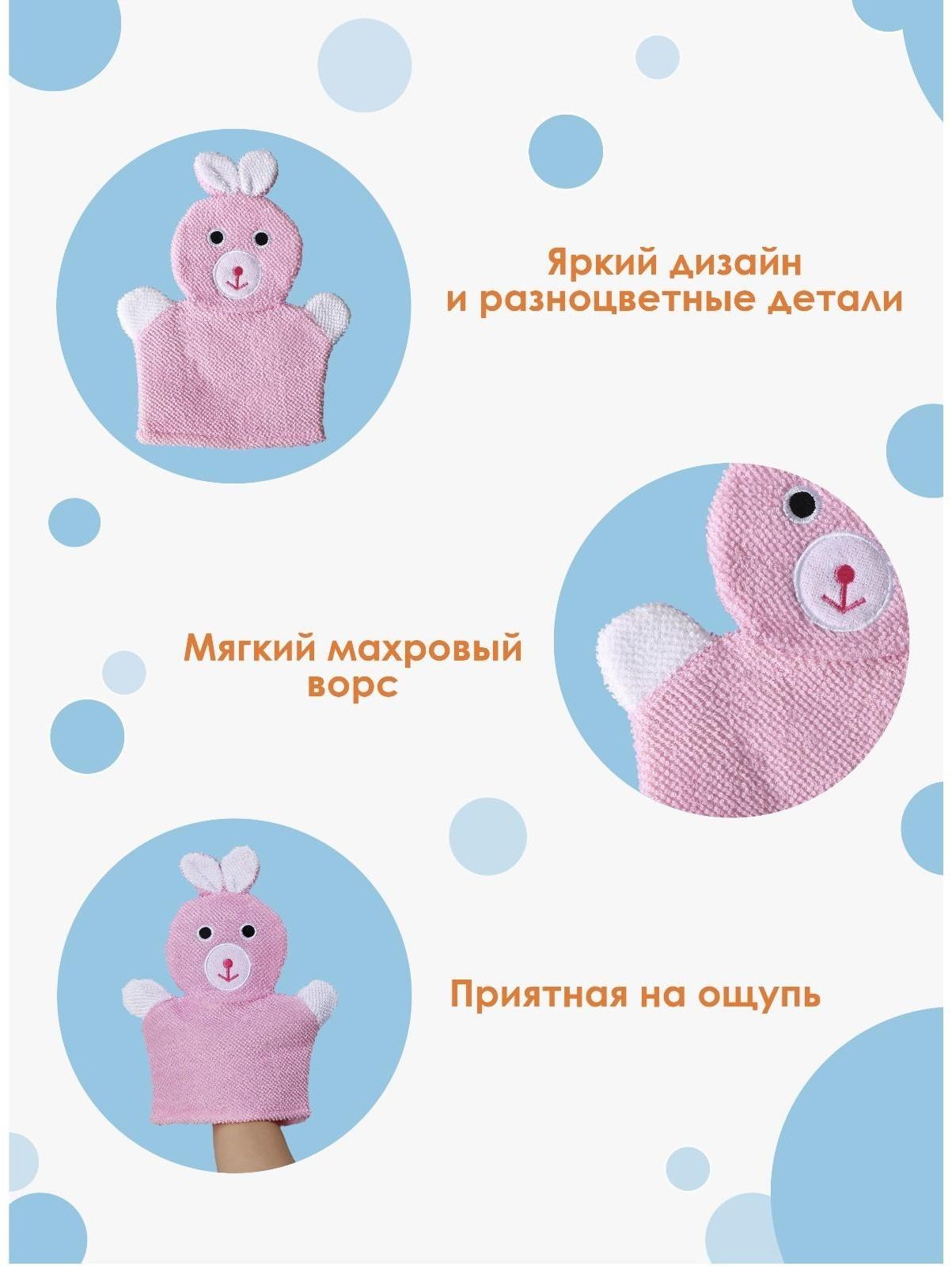 Мочалка-варежка детская для купания Доляна «Зайка», 23 см