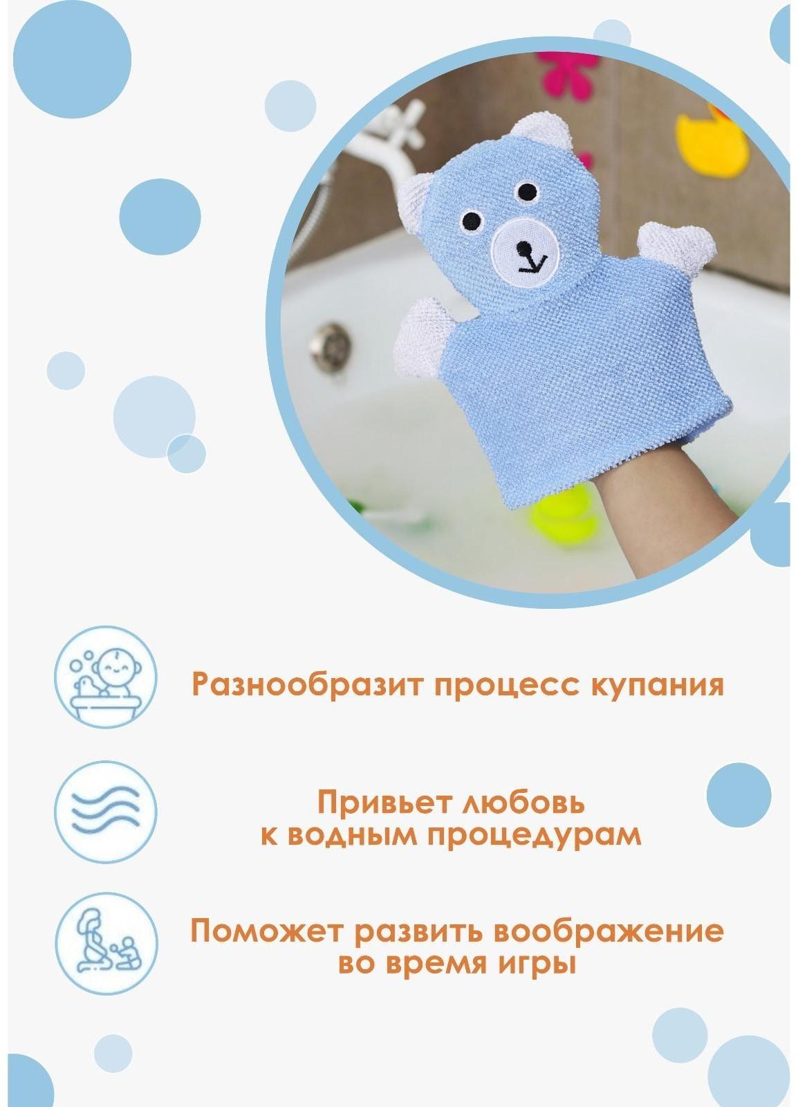 Мочалка-варежка детская для купания Доляна «Мишка», 21 см