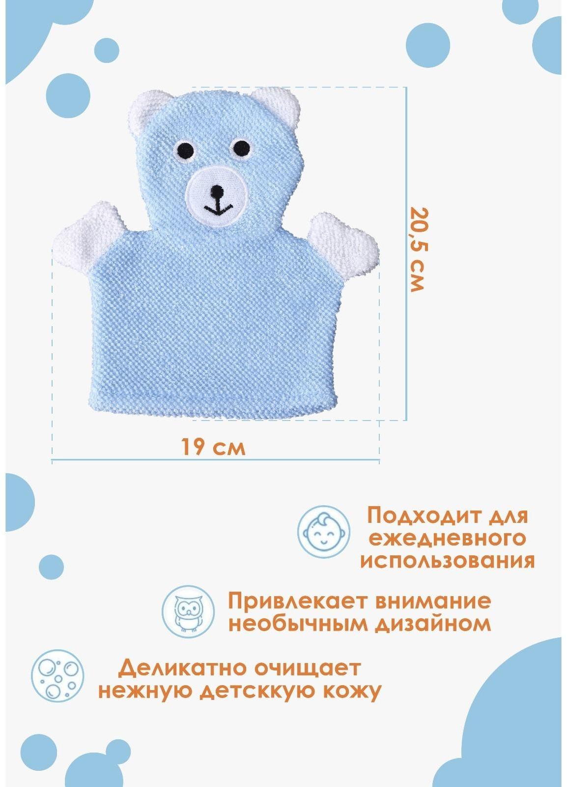 Мочалка-варежка детская для купания Доляна «Мишка», 21 см