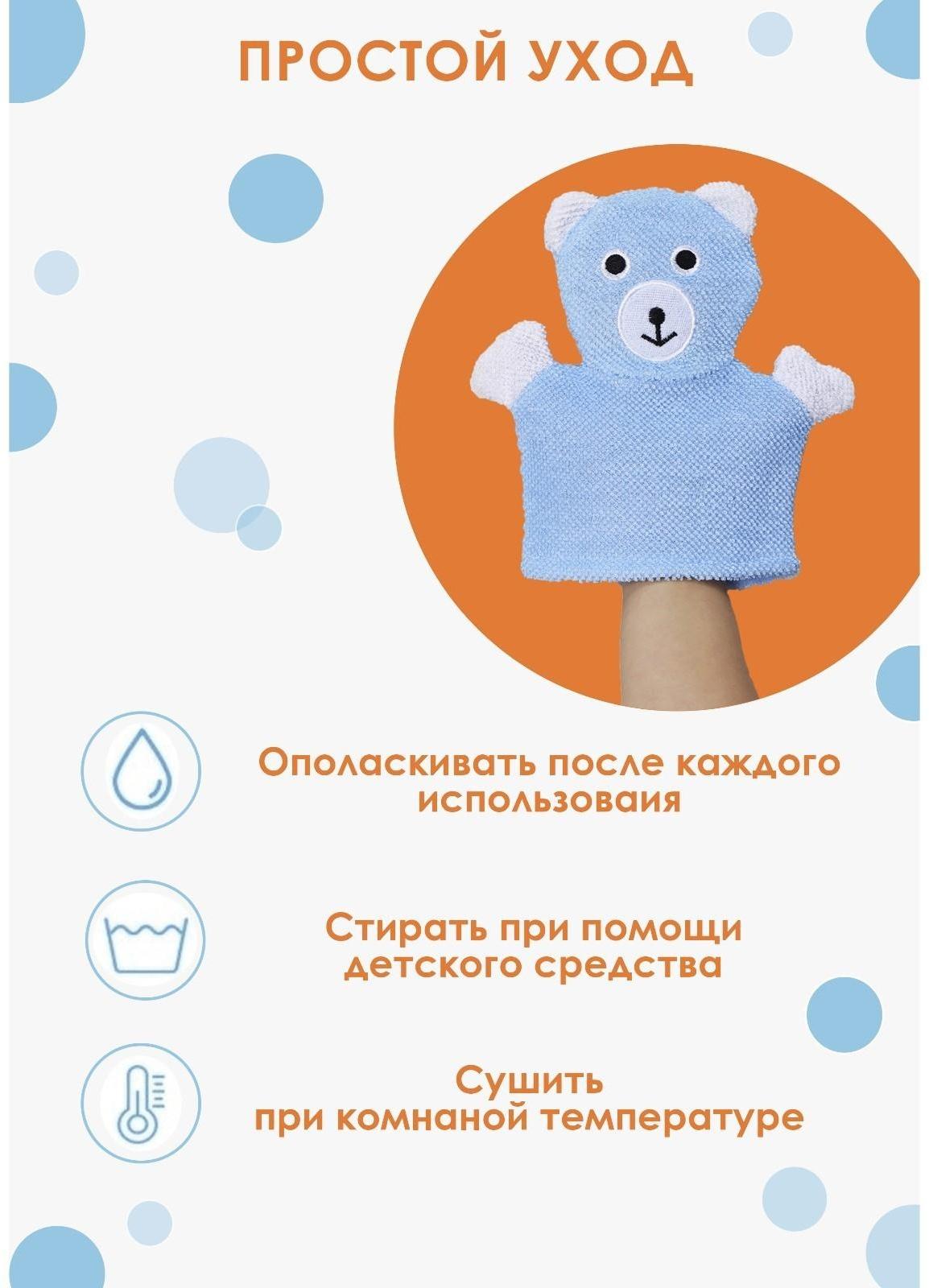 Мочалка-варежка детская для купания Доляна «Мишка», 21 см