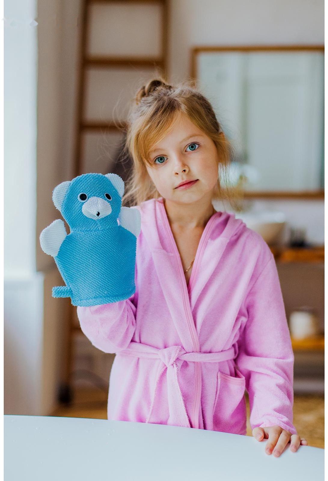 Мочалка-варежка детская для купания Доляна «Мишка», 21 см