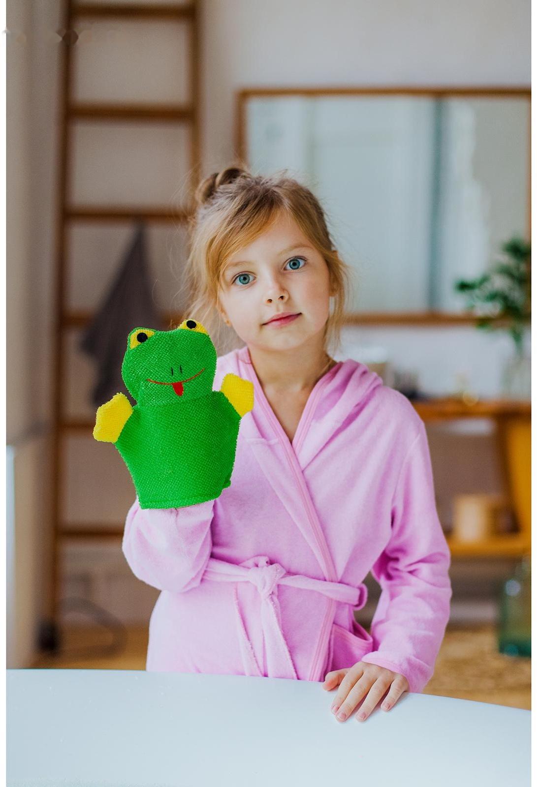 Мочалка-варежка детская для купания Доляна «Лягушонок», 21 см