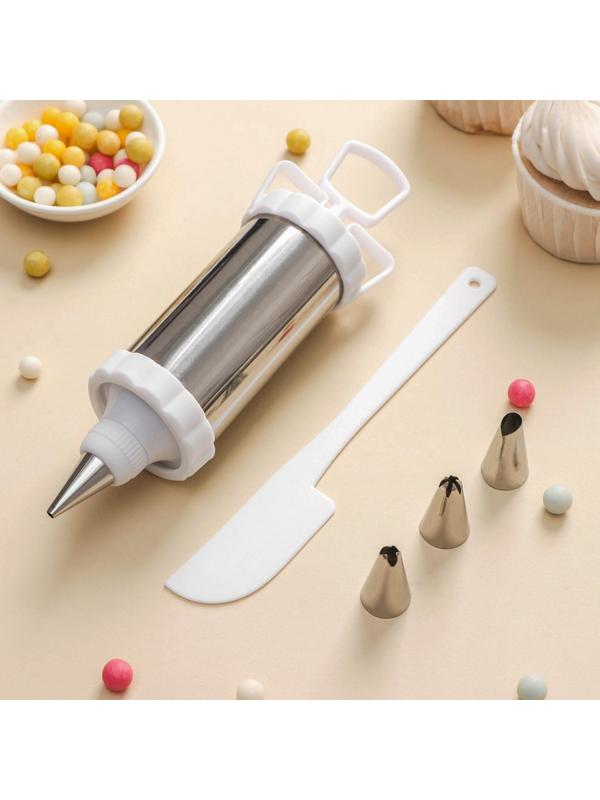 Шприц кондитерский 250 мл, 20×6×6 см, 4 насадки: внешний d=3,5 мм; внутренний d=18 мм