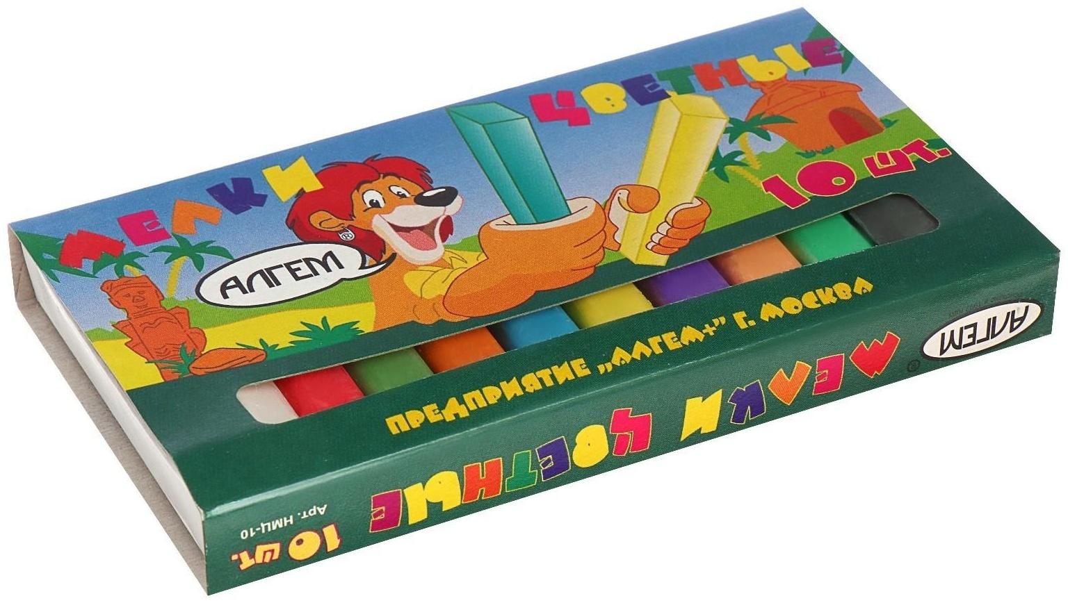 Мелки цветные «АЛГЕМ», в наборе 10 штук, квадратные