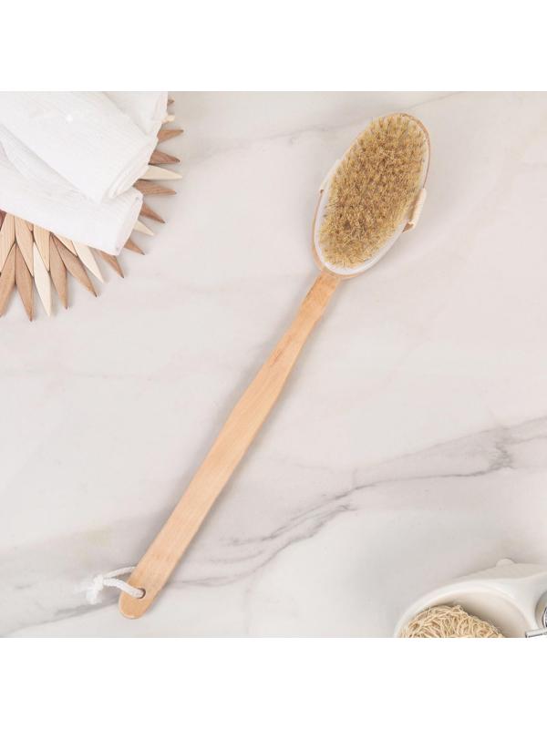 Щётка массажная для тела Доляна, с ручкой, натуральная щетина