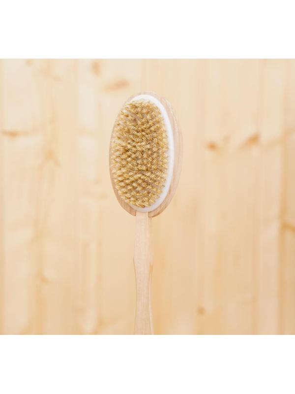 Щётка массажная для тела Доляна, с ручкой и массажёром, натуральная щетина