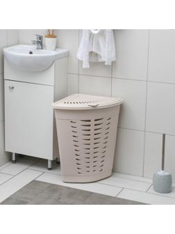 Корзина для белья угловая с крышкой, 45 л, 37×50×56 см, цвет слоновая кость