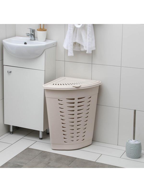 Корзина для белья угловая с крышкой, 45 л, 37×50×56 см, цвет слоновая кость