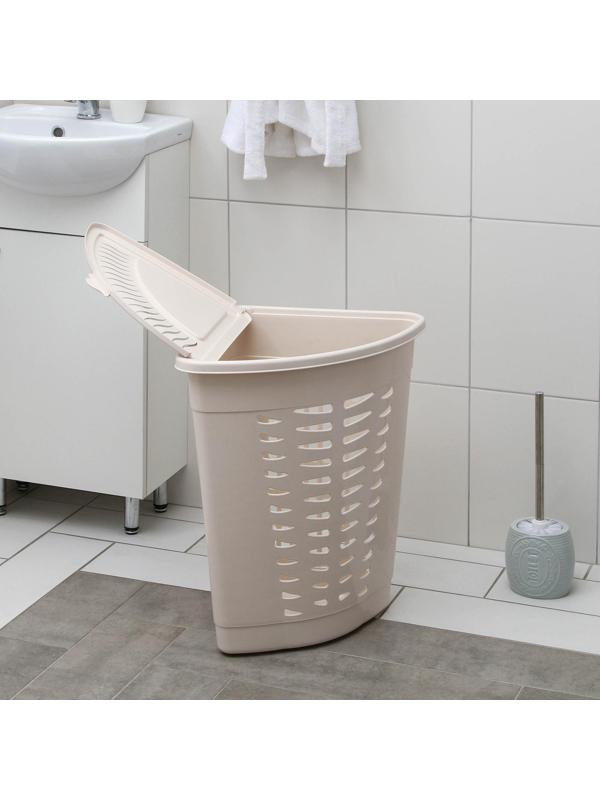 Корзина для белья угловая с крышкой, 45 л, 37×50×56 см, цвет слоновая кость
