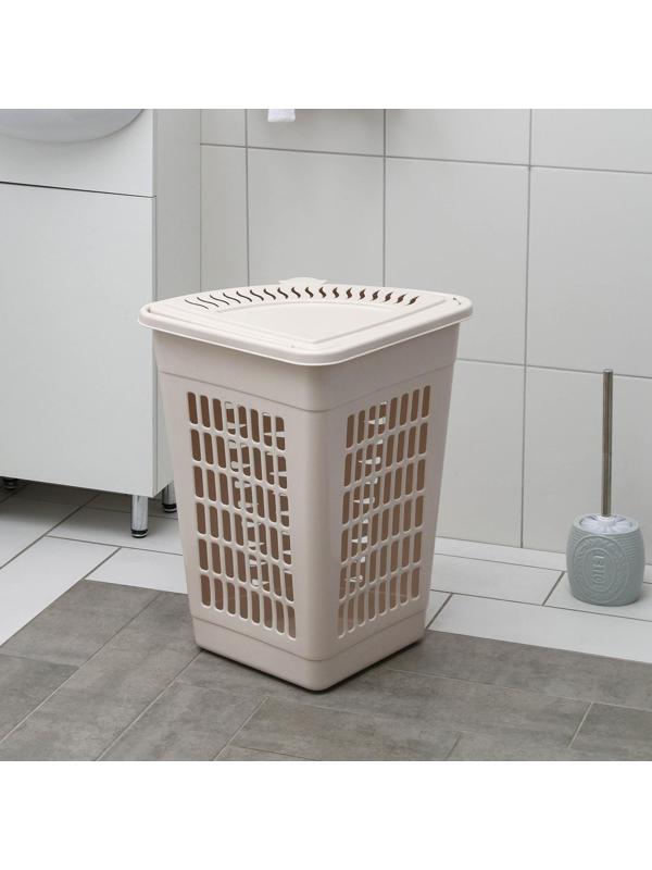 Корзина для белья угловая с крышкой, 45 л, 37×50×56 см, цвет слоновая кость