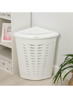 Корзина для белья угловая с крышкой, 45 л, 38×38×56 см, цвет белый