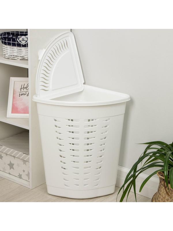 Корзина для белья угловая с крышкой, 45 л, 38×38×56 см, цвет белый