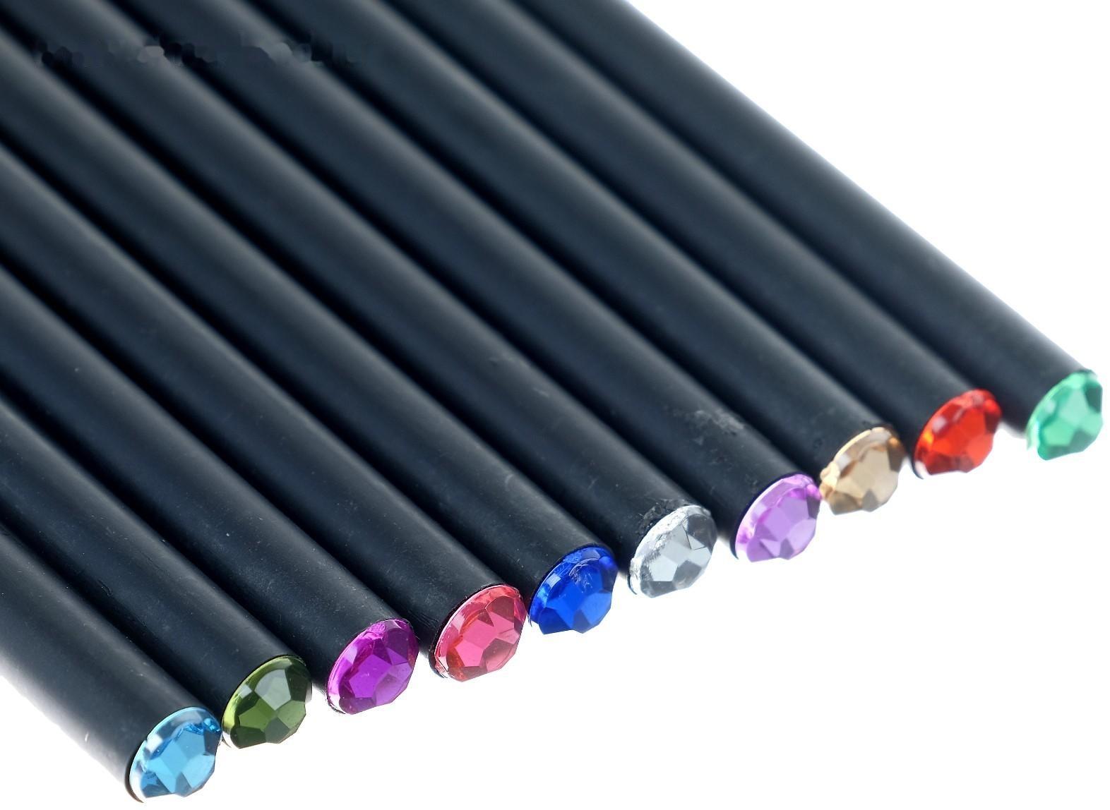 Карандаш чернографитный твёрдость НВ, корпус чёрный, заточенный, со стразой, МИКС