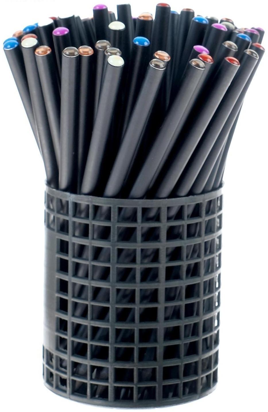 Карандаш чернографитный твёрдость НВ, корпус чёрный, заточенный, со стразой, МИКС