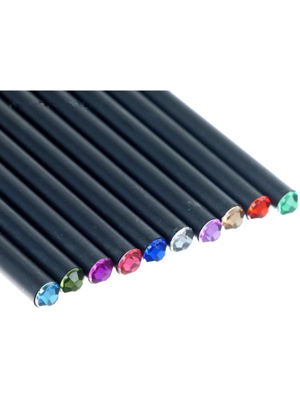 Карандаш чернографитный твёрдость НВ, корпус чёрный, заточенный, со стразой, МИКС