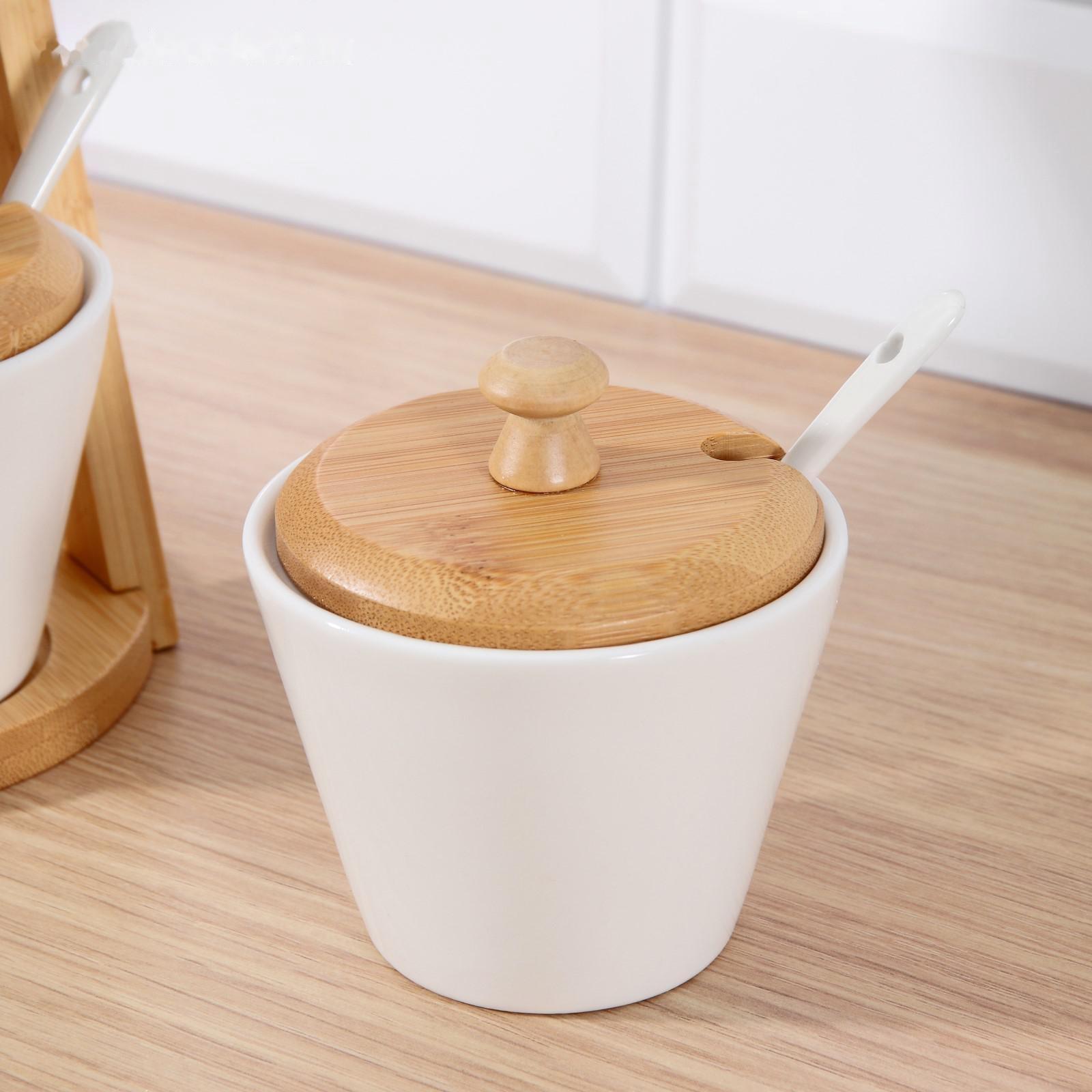 Набор банок фарфоровый для сыпучих продуктов Доляна «Эстет», 150 мл, с ложками, на подставке, 3 шт