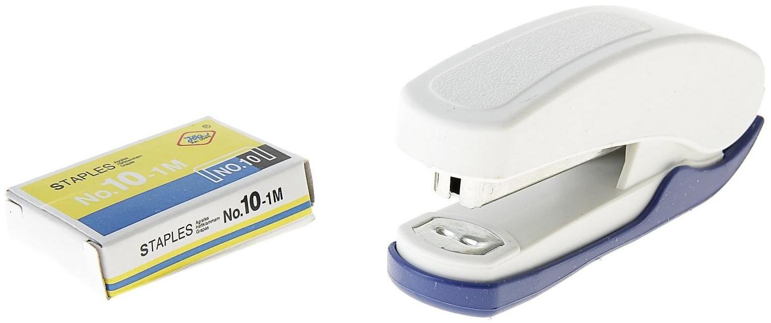 Степлер №10 до 15 листов со скобами, блистер, МИКС