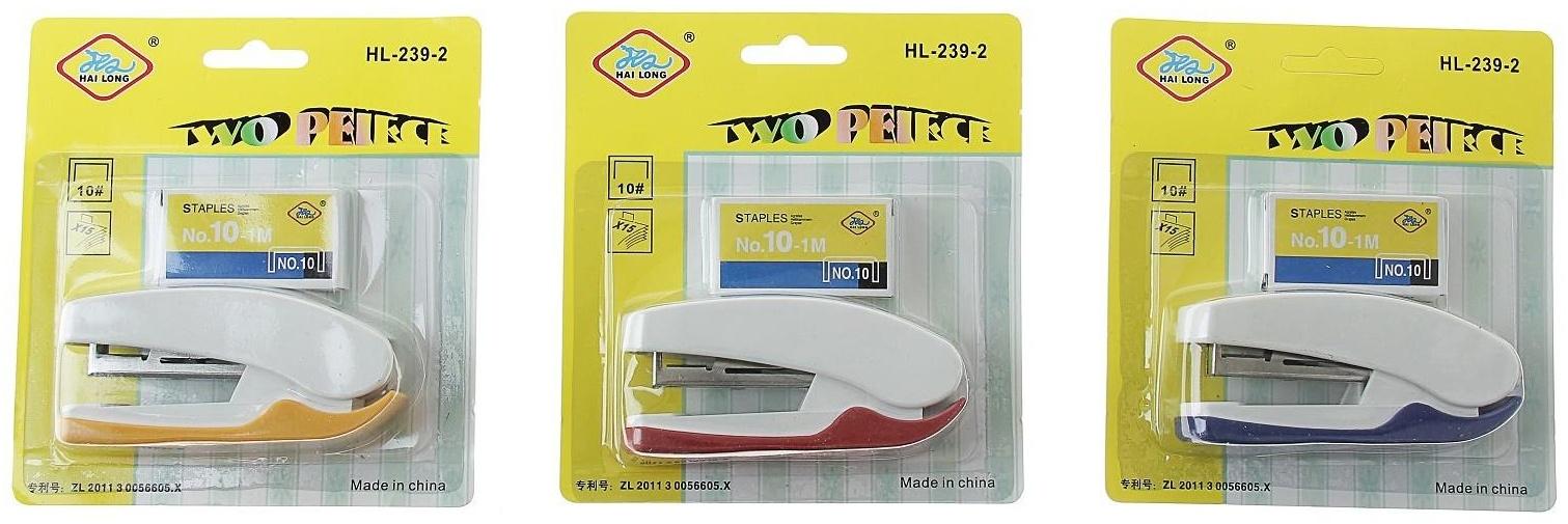 Степлер №10 до 15 листов со скобами, блистер, МИКС