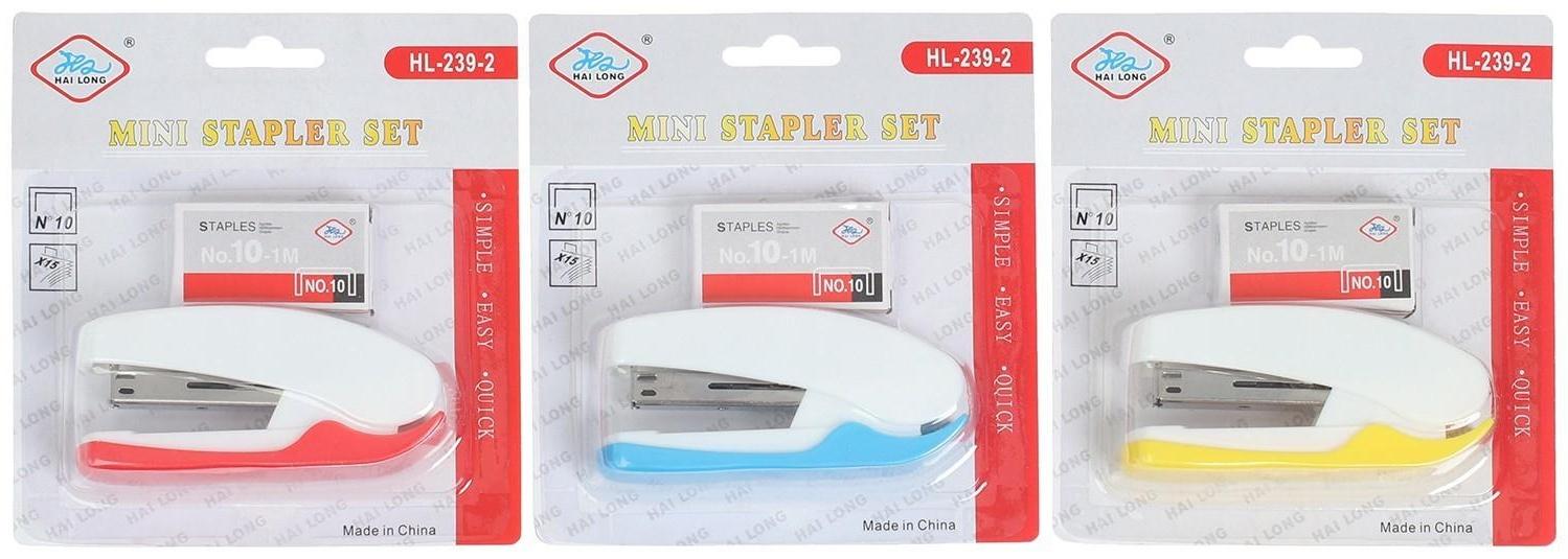 Степлер №10 до 15 листов со скобами, блистер, МИКС