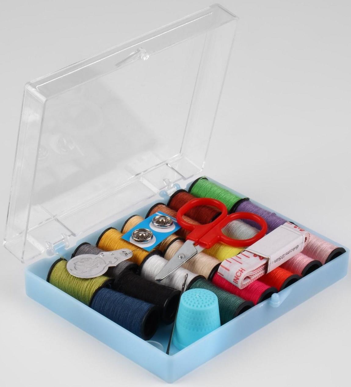 Швейный набор, 29 предметов, в пластиковой коробке, 10,5 × 8 × 2,5 см, цвет МИКС