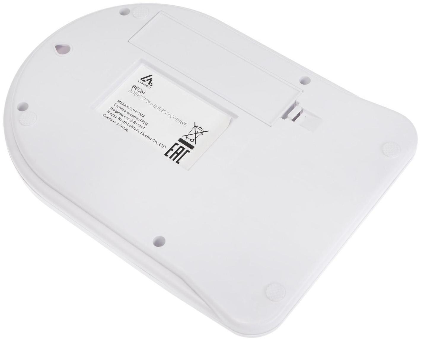 Весы кухонные Luazon LVK-704, электронные, до 7 кг, белые