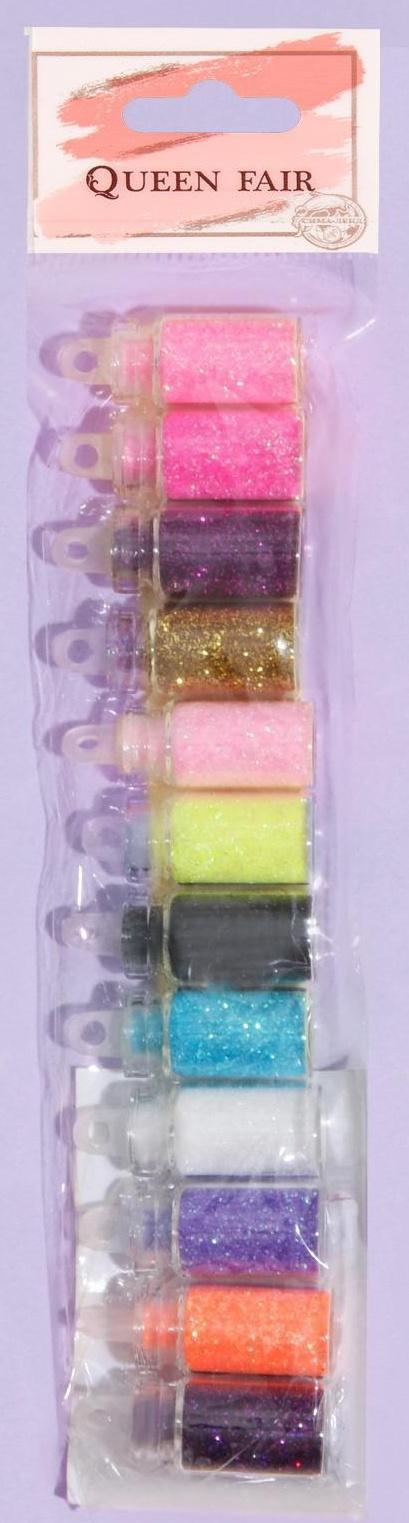 Блёстки для декора, мелкие, набор 12 бутылочек, разноцветные