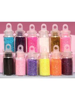 Блёстки для декора, мелкие, набор 12 бутылочек, разноцветные