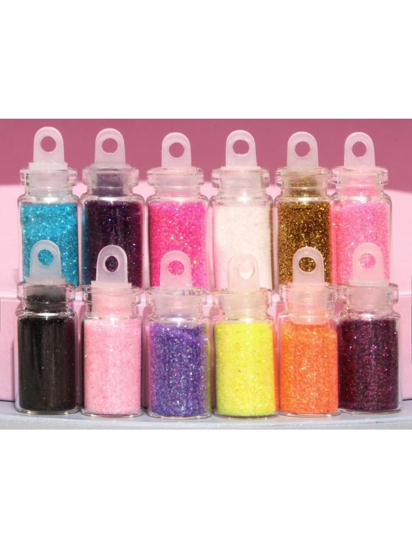 Блёстки для декора, мелкие, набор 12 бутылочек, разноцветные